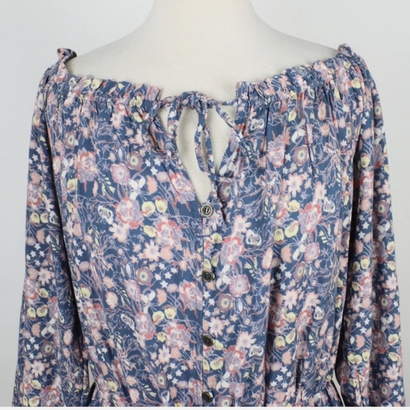 Jolt NWT Floral Flowy Shirred Drawstring Keyhole Neck Boho Long Sleeve Dress XL - Picture 2 of 8